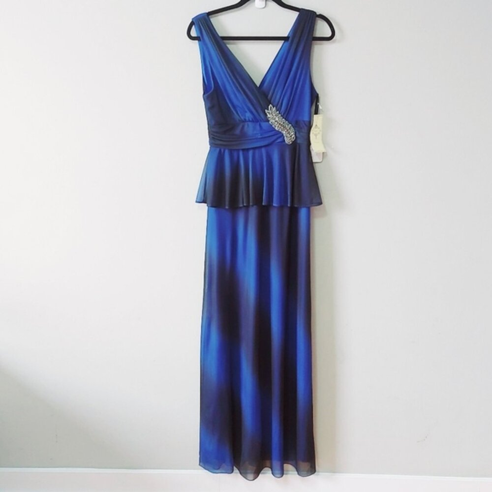 Dollar Peplum Maxi Dress Size Medium Beaded Sleeveless V-neck Evening Gown Prom